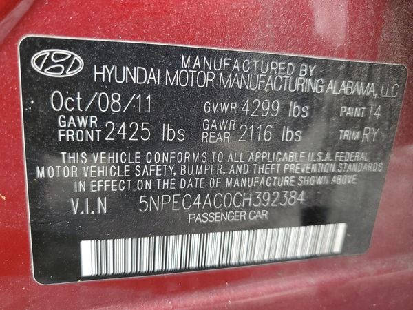 2012 HYUNDAI SONATA