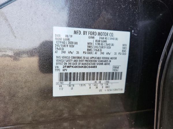 2019 FORD EDGE Titanium — VINS