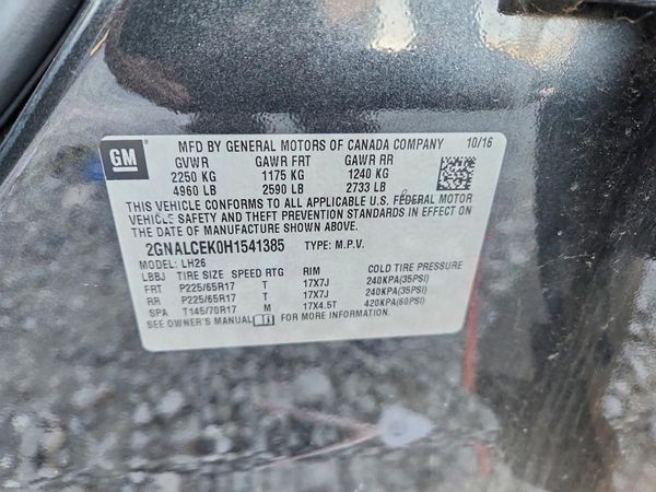 2017 CHEVROLET EQUINOX LT / FL — VINS