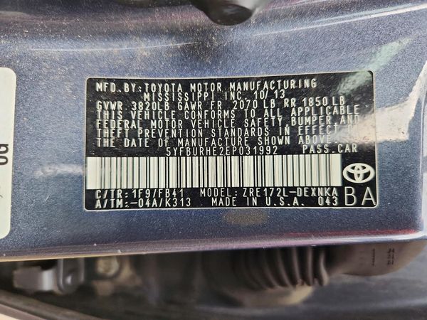 2014 TOYOTA COROLLA L/LE