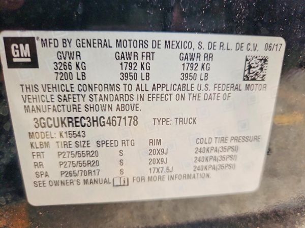 2017 CHEVROLET SILVERADO LT — VINS