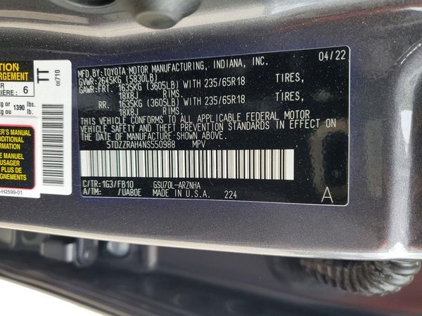 2022 TOYOTA HIGHLANDER — VINS