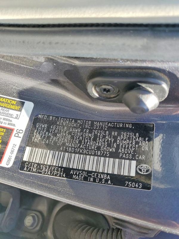 2012 TOYOTA CAMRY SOLA Hybrid — VINS