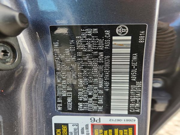 2014 TOYOTA CAMRY — VINS