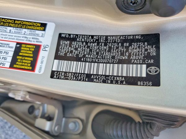 2013 TOYOTA CAMRY SOLA Hybrid — VINS