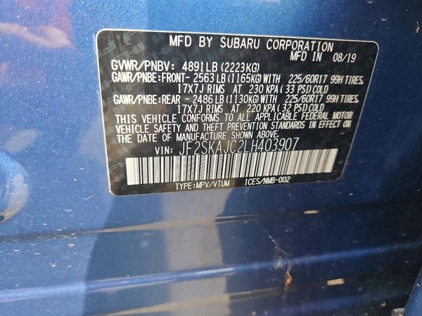 2020 SUBARU FORESTER Prm+ES+KA — VINS