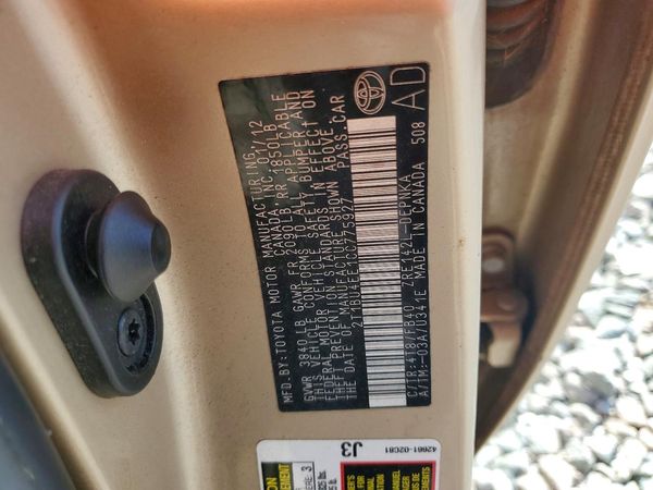 2012 TOYOTA COROLLA — VINS