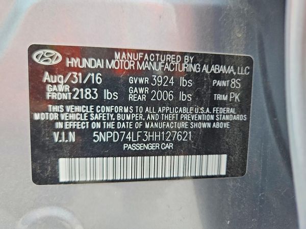 2017 HYUNDAI ELANTRA SE Base — VINS