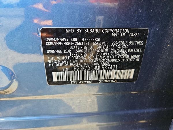 2021 SUBARU FORESTER — VINS
