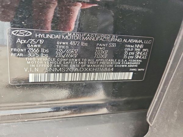 2019 HYUNDAI SANTA FE SE — VINS