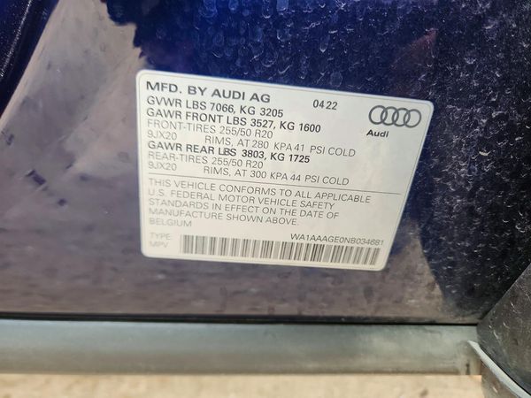 2022 AUDI E-TRON — VINS
