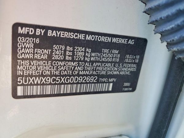 2016 BMW X3 xDrive28i — VINS