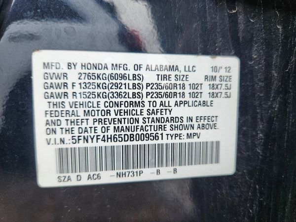 2013 HONDA PILOT EX-L with RES — VINS