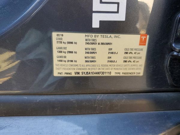 2019 TESLA MODEL S — VINS