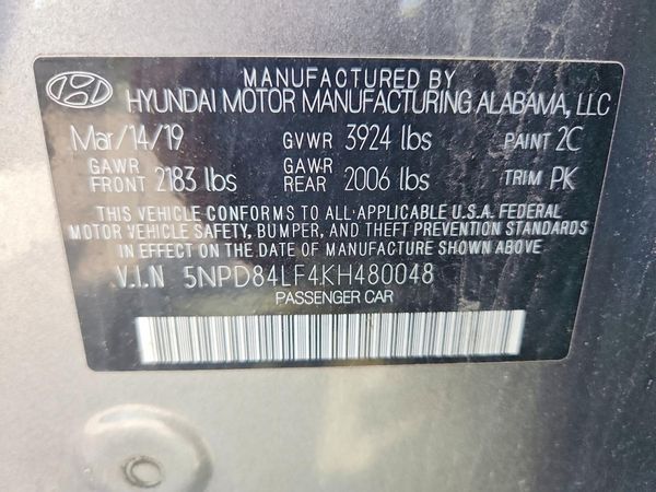 2019 HYUNDAI ELANTRA — VINS