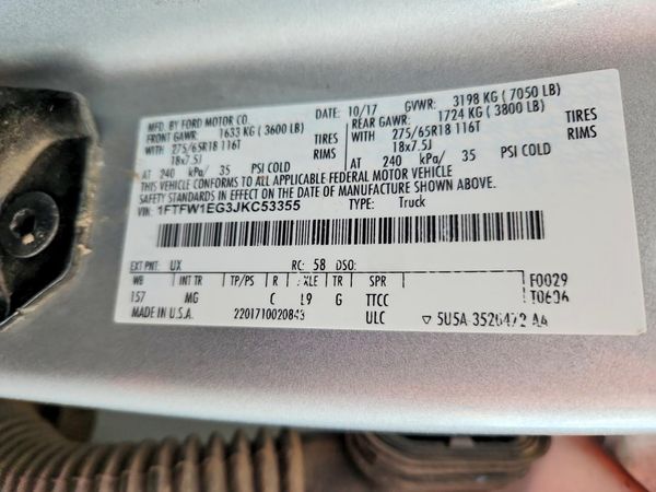 2018 FORD F150 — VINS