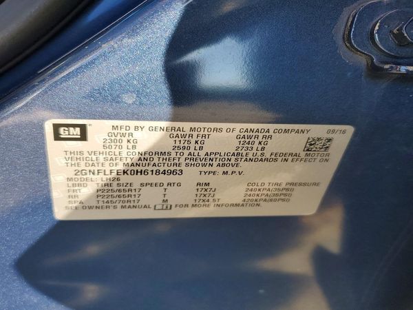 2017 CHEVROLET EQUINOX LT / FL