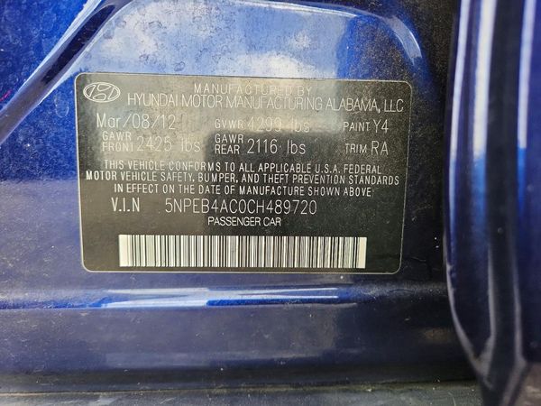 2012 HYUNDAI SONATA — VINS