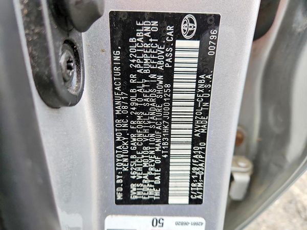2018 TOYOTA CAMRY LE Hybrid — VINS