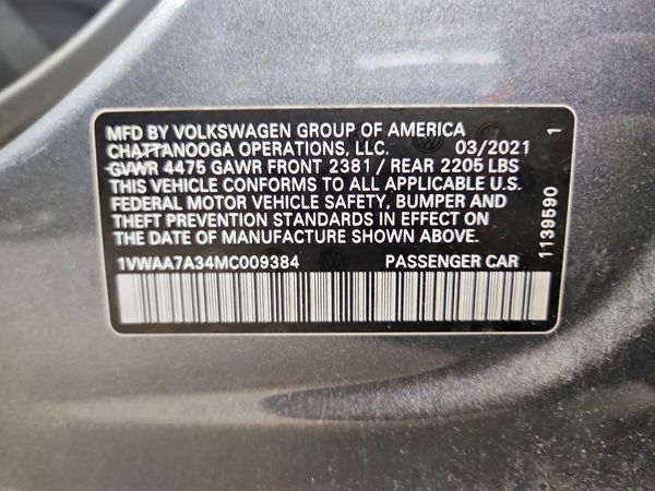 2021 VOLKSWAGEN PASSAT S — VINS