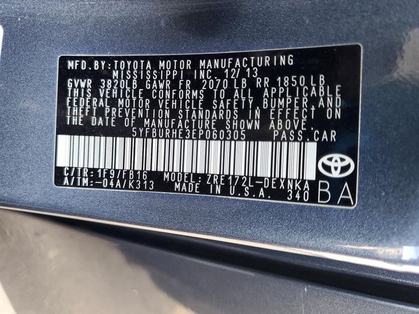 2014 TOYOTA COROLLA L/LE