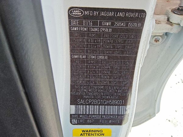 2016 LAND ROVER DISCOVERY SE — VINS