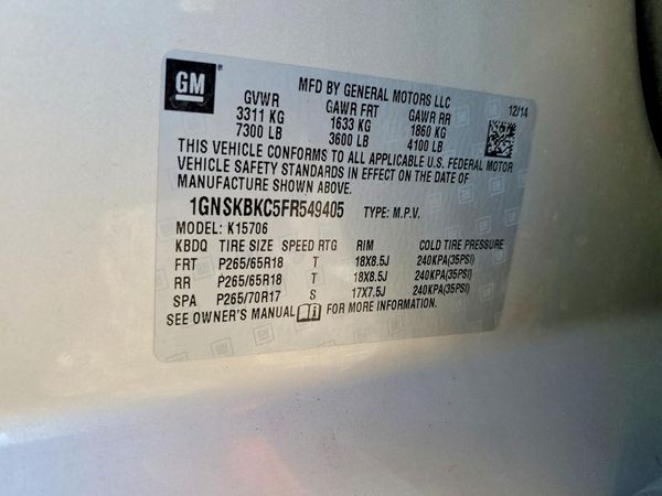 2015 CHEVROLET TAHOE LT