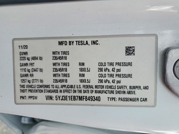 2021 TESLA MODEL 3