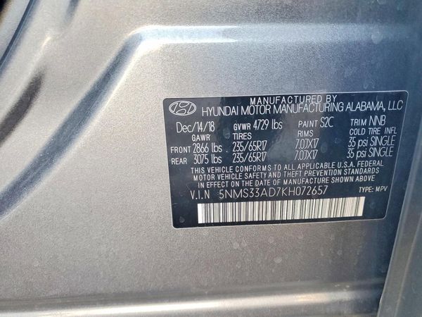 2019 HYUNDAI SANTA FE — VINS
