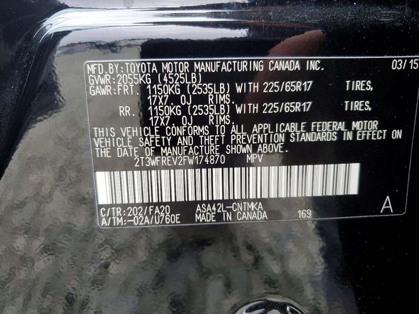 2015 TOYOTA RAV4 XLE (M Grade) — VINS