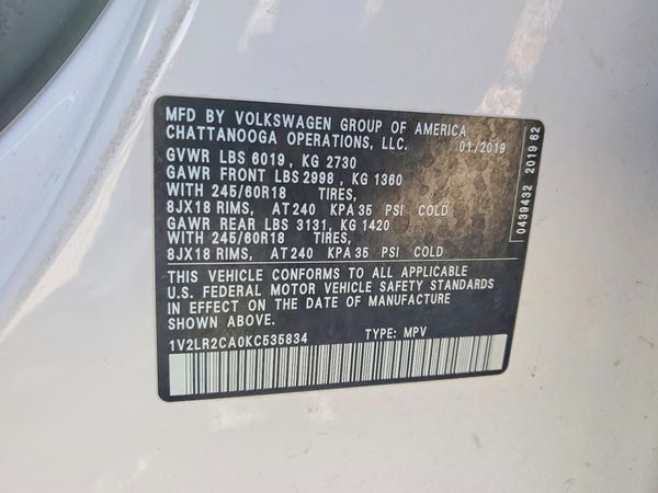 2019 VOLKSWAGEN ATLAS — VINS