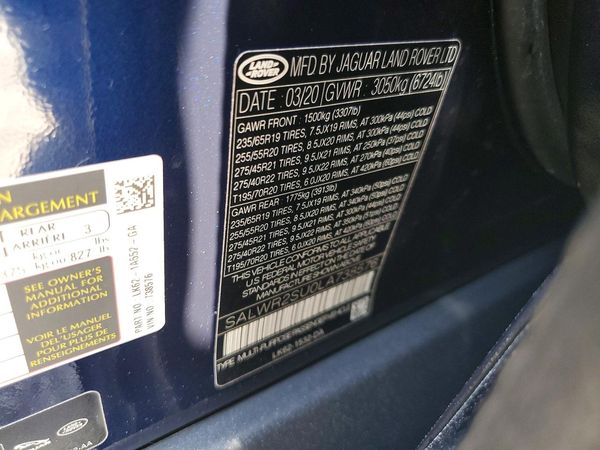2020 LAND ROVER RANGE ROVER SPORT — VINS