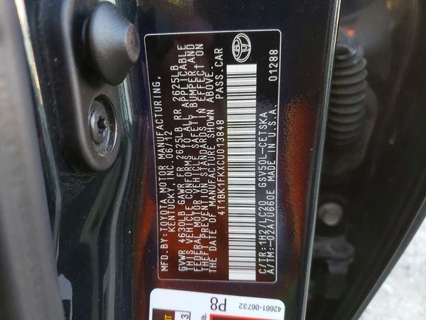 2012 TOYOTA CAMRY — VINS