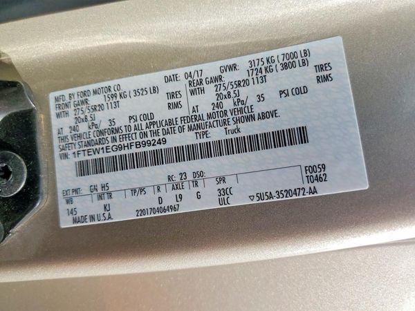 2017 FORD F150 SuperCrew — VINS