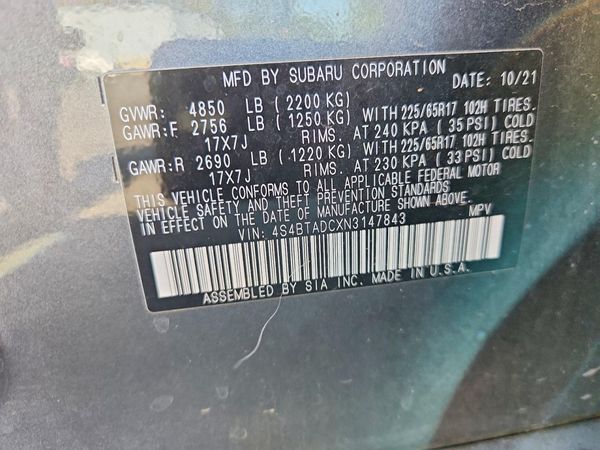 2022 SUBARU OUTBACK — VINS