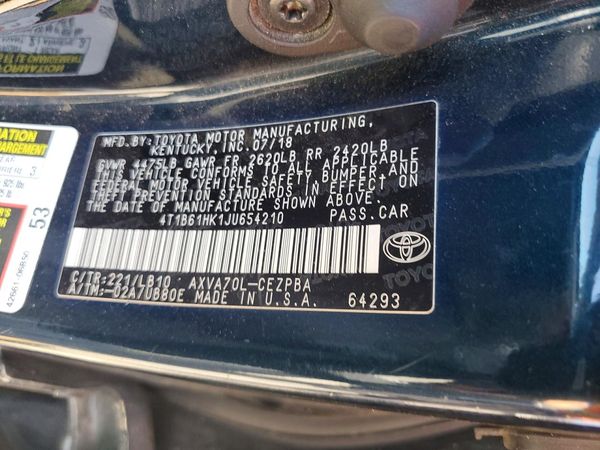 2018 TOYOTA CAMRY XSE — VINS