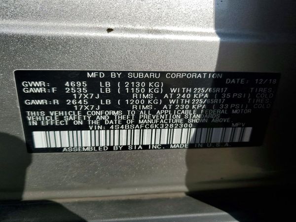 2019 SUBARU OUTBACK