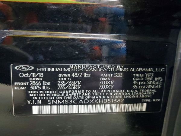 2019 HYUNDAI SANTA FE SEL, SEL Plus — VINS