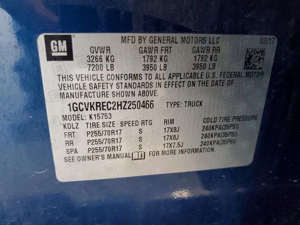 2017 CHEVROLET SILVERADO LT — VINS