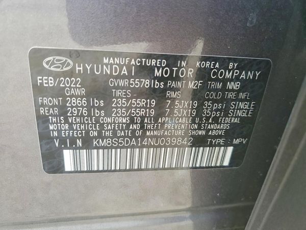 2022 HYUNDAI SANTA FE Limited — VINS