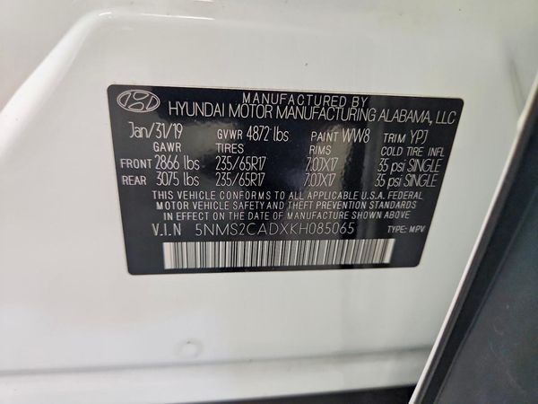 2019 HYUNDAI SANTA FE SE — VINS