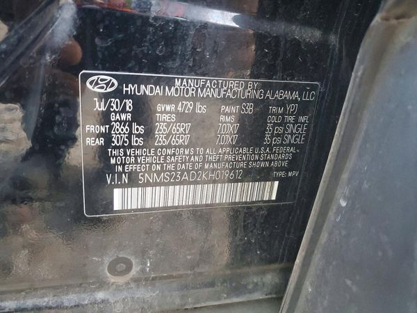 2019 HYUNDAI SANTA FE SE — VINS