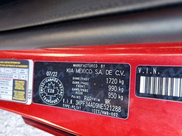 2022 KIA FORTE GT Line — VINS