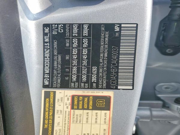 2012 MERCEDES-BENZ ML — VINS