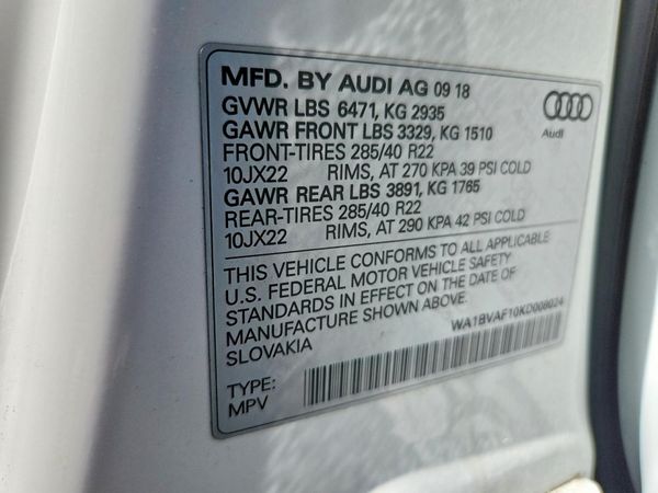 2019 AUDI Q8 quattro Premium Plus — VINS