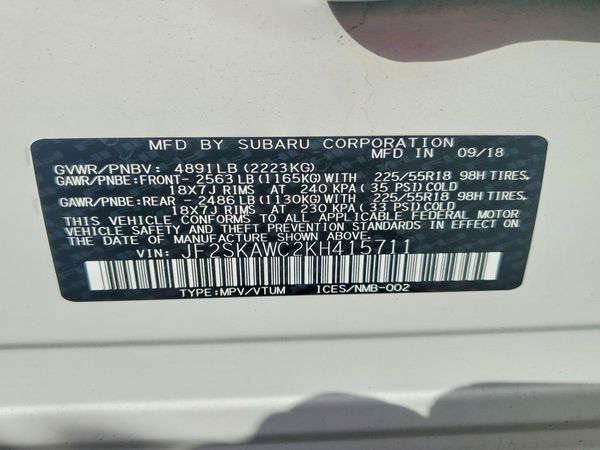 2019 SUBARU FORESTER — VINS