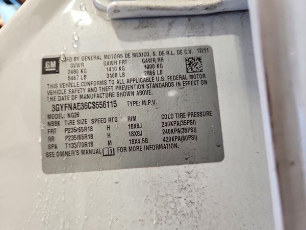 2012 CADILLAC SRX — VINS