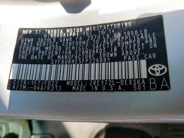 2015 TOYOTA COROLLA L/LE