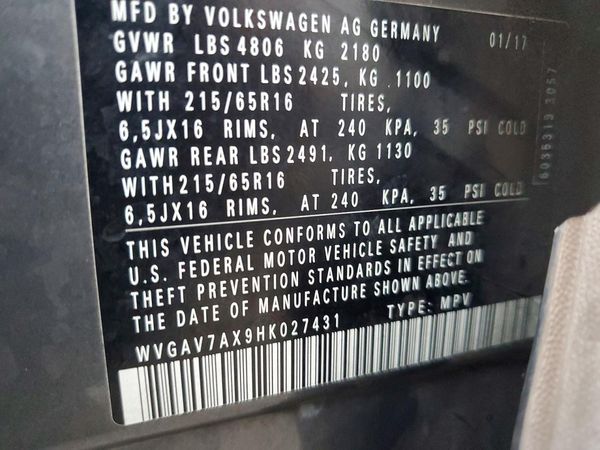 2017 VOLKSWAGEN TIGUAN — VINS