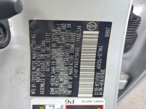 2012 TOYOTA CAMRY — VINS